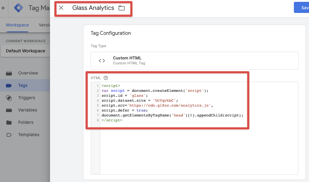 Paste in the tracking script from inside Glass