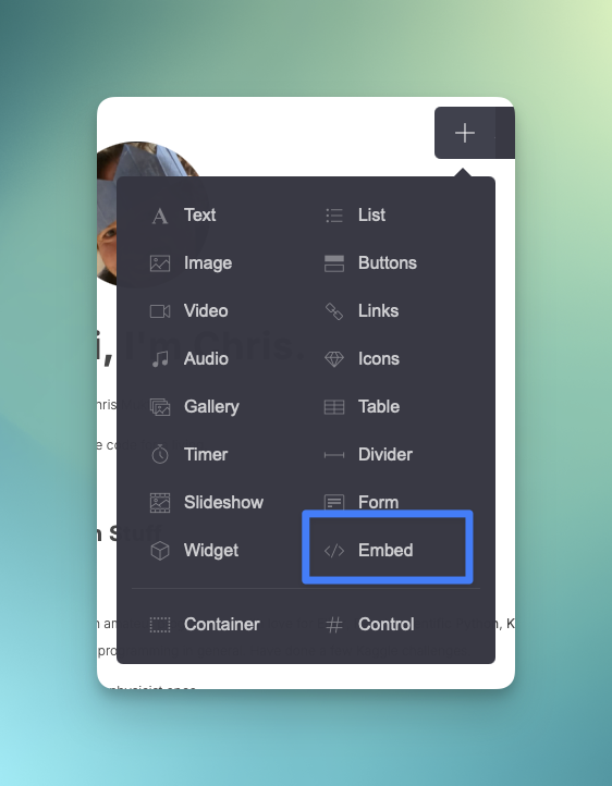 Select `Embed`